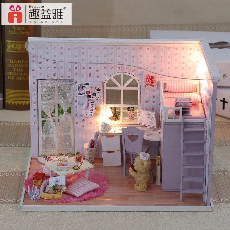 Кукольный домик Миниатюрный креативный DIY Собранный 3D модель деревянная мебель