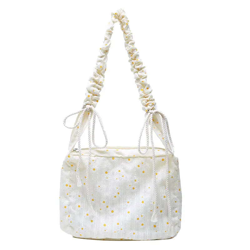 

Women Canvas Shoulder Bags Embossed Daisy Design Ladies Floral Handbag Casual Flap Fashion Elegant Vintage Chic Simple All-match