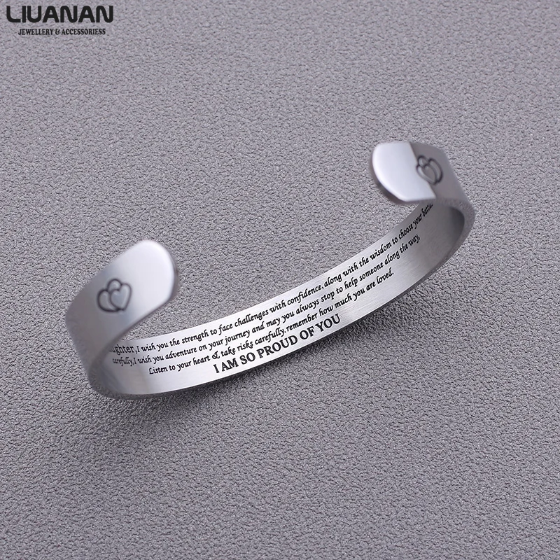 

10mm Daughter Engraved Cuff Bracelet Wide Bracelet Family Bangles For Women Jewelry Daughter Gifts Proud Confidence Bracelet