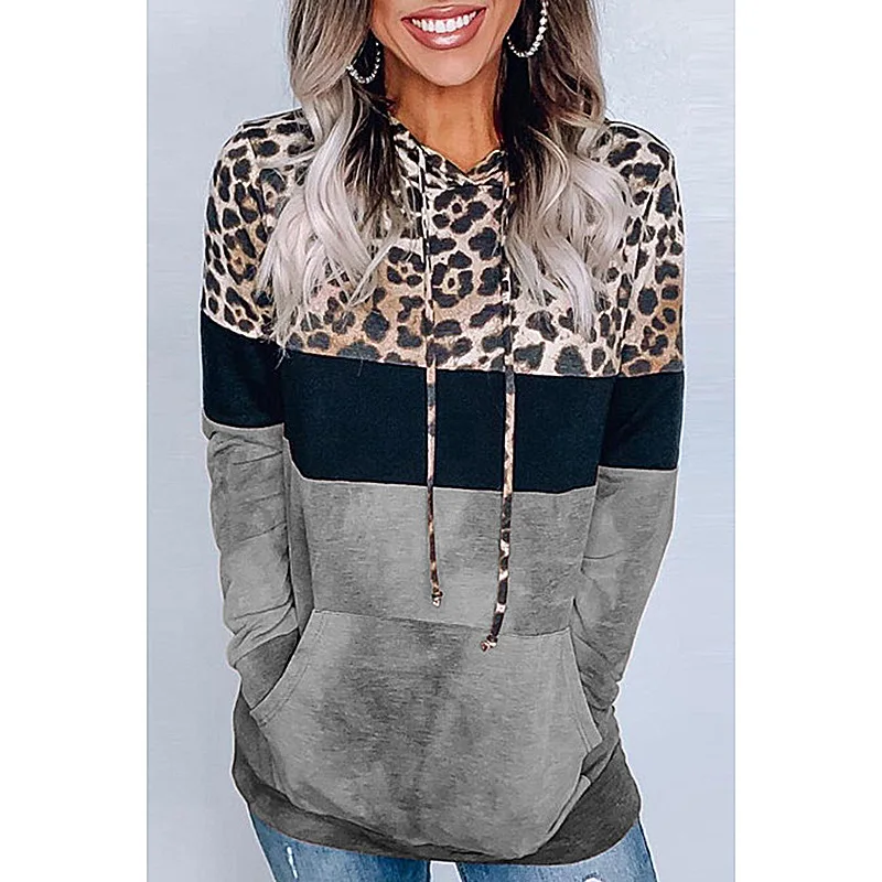 

Autumn and Winter European and American Women's Leopard Print Loose Long-sleeved Hooded Sweater