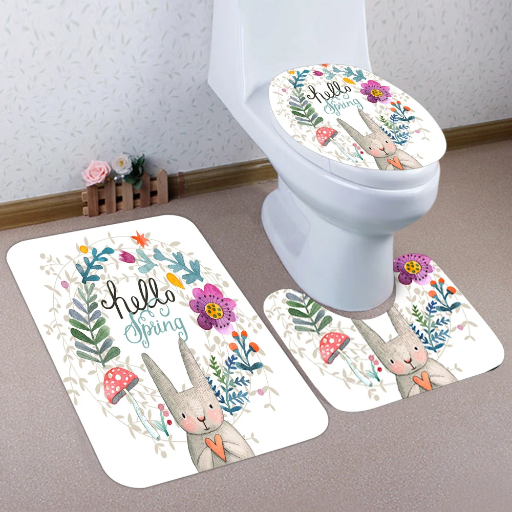 Wooden plank wood grain flower printing flannel toilet bathroom three-level set of floor mats non-slip absorbent decorative mat | Дом и сад