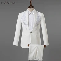 white wedding groom dress suit men costume homme mariage 2020 stylish diamond embroidery slim fit tuxedo mens suits with pants