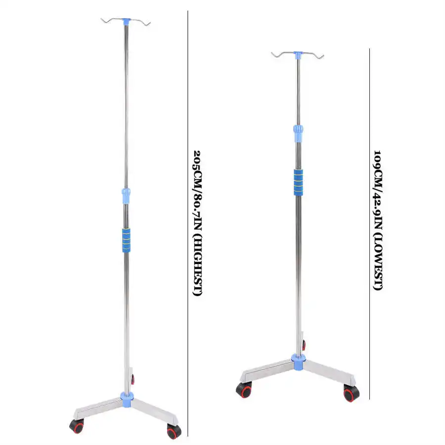 

Adjustable IV Pole Stainless Steel IV Drip Stand Infusion Holder with 2 Hooks & Wheels for Home Clinic Portable Pole Stand