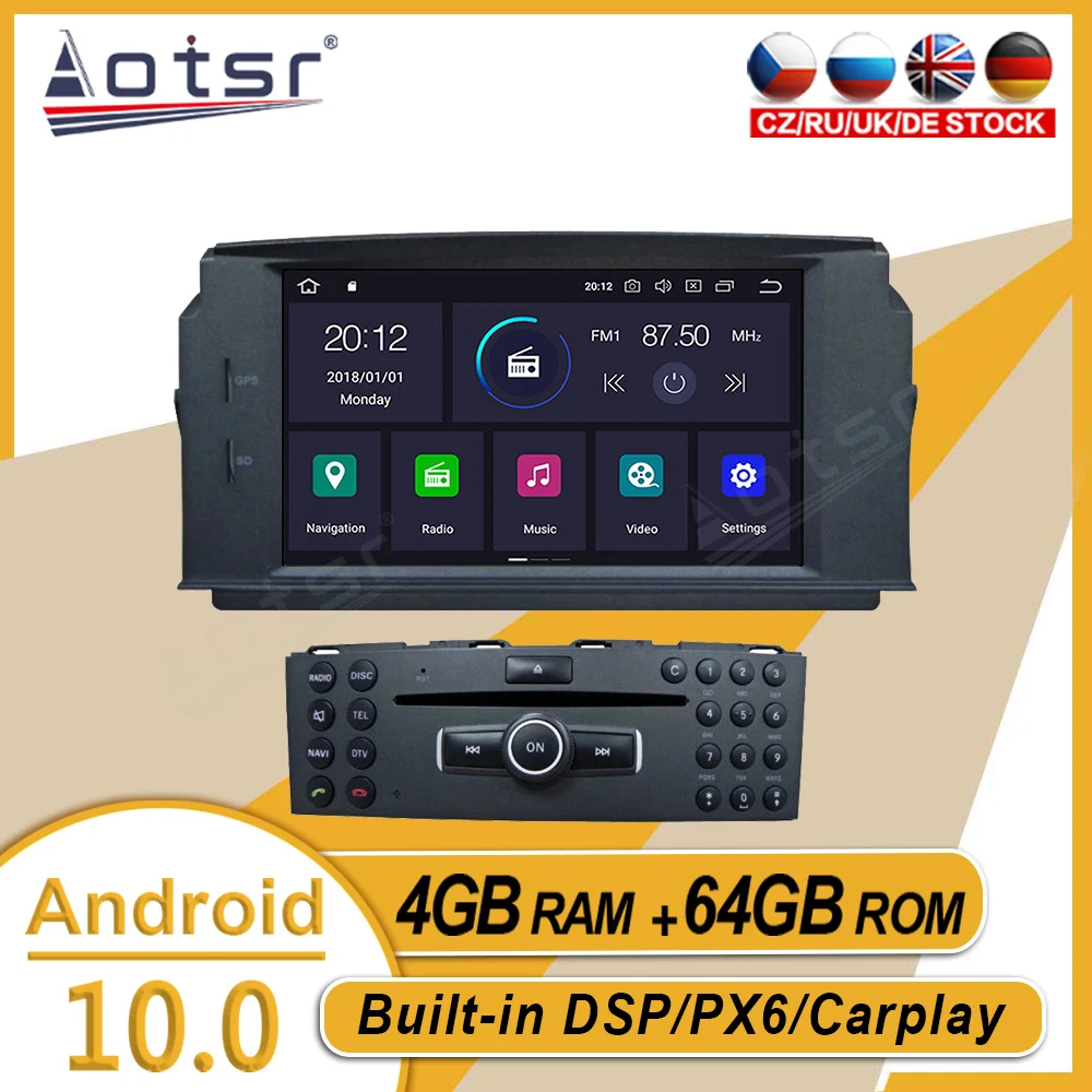 

64G For MERCEDES BENZ C Class C180 C200 C230 W204 Car Stereo Multimedia Player Android GPS Navi Auto Radio Carplay PX6 Head Unit