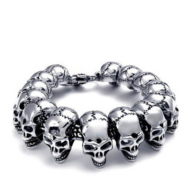 

Браслеты-цепочки в стиле панк 316l из нержавеющей стали для мужчин, ювелирные изделия в стиле хип-хоп, готический наручный браслет с черепом и ...