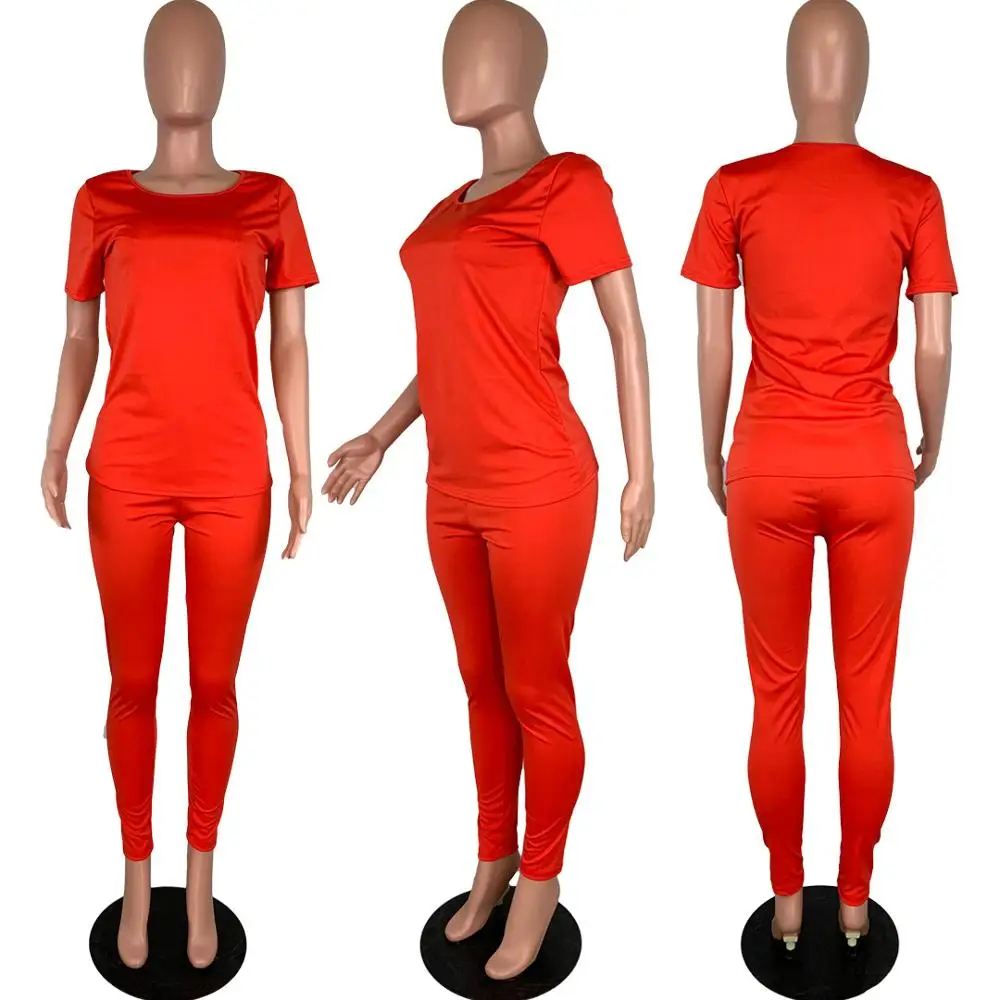 2019 Hot Style Solid Jocker Tracksuits Women Casual Short Sleeve Top+Pants Two Piece Suits Plus Size Black Sexy Club Outfits |