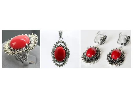 Модные красные резные лаковые серьги и Ювелирные наборы из серебра 925 пробы с марказитом (#7-10)