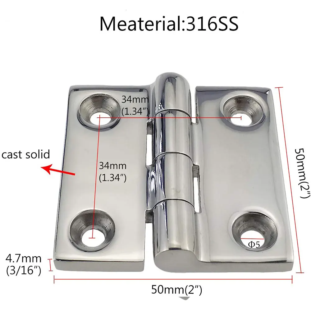 

Hinges Marine Boat Door Hinge Heavy Duty Stainless Steel Marine Strap Hinge Replacement Accessory Silver 38x38mm 2PCS