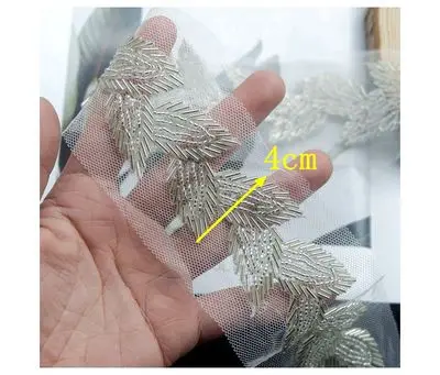 White silver 90cm Расшитая бисером и блестками кружевная лента с листьями для шитья одежды, кружевная ткань для юбки, свадебное платье «сделай сам» на декольте, аксессуары - Цвет: White silver 90cm