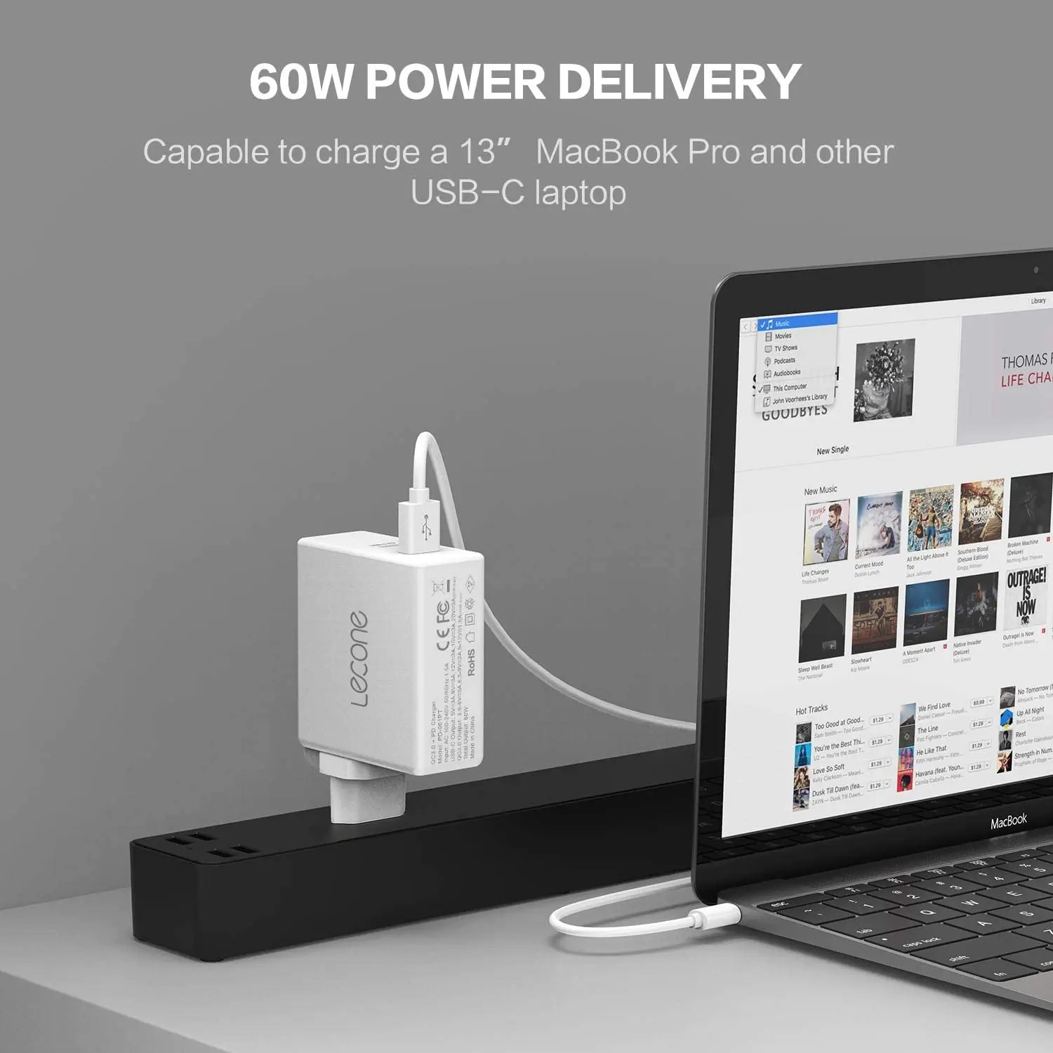 Зарядное устройство Lecone 60 Вт USB C QC 3 0 двойной порт 42 адаптер переменного тока и 18