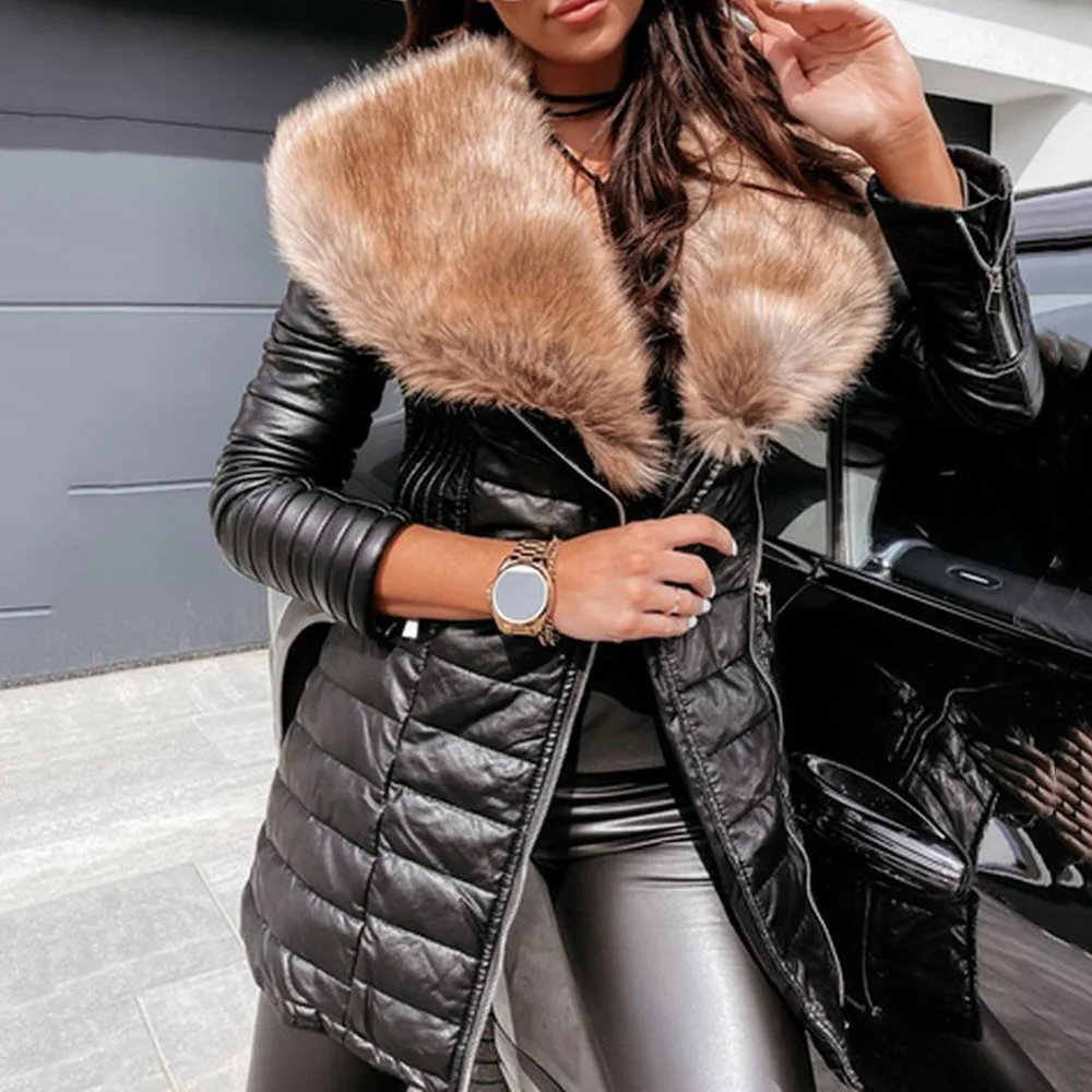 

Черная зимняя куртка с хлопковой подкладкой 2021, черная винтажная парка из искусственного меха, верхняя одежда, современное модное женское п...