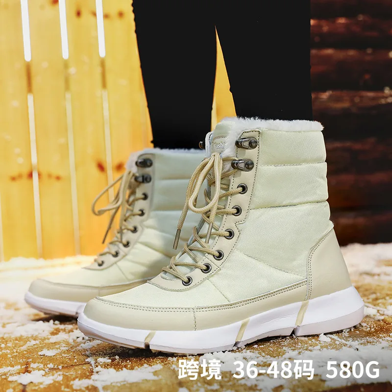 

Модная парная хлопковая обувь, однотонная повседневная обувь на шнуровке, с высокой хлопковой подкладкой, мужские и женские зимние теплые б...