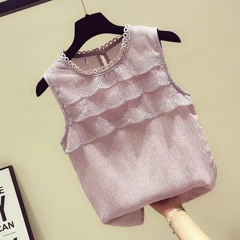 Женская шифоновая блузка с оборками универсальная однотонная кружевная без