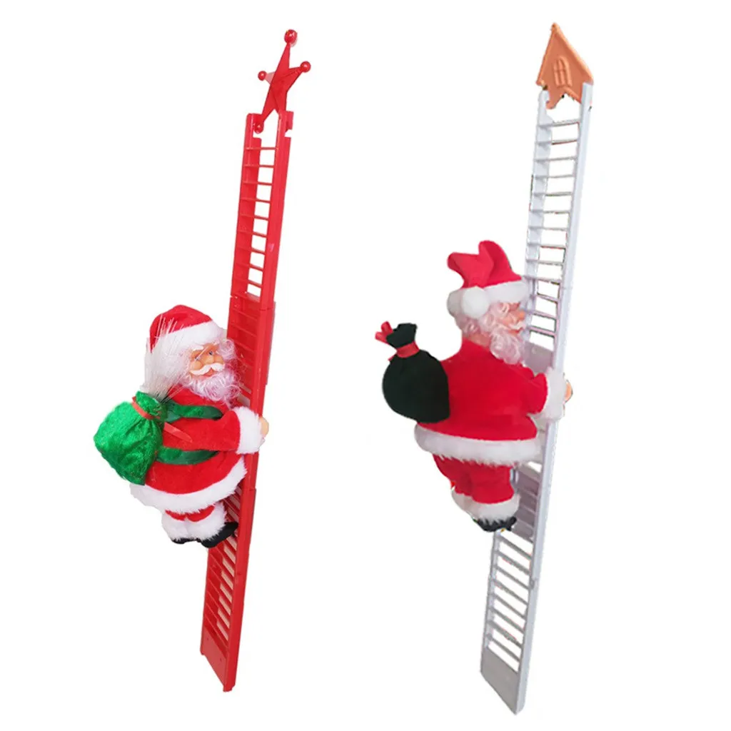 2PCS Electric Santa Climbing Ladder Doll Music Xmas Decor Christmas Tree Ornament Kid Toy Gift Christmas Pendant Wall Decoration