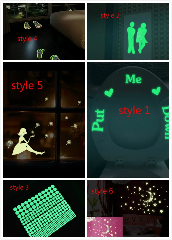 

6styles Glow In The Dark Star Wall Stickers Luminous Kids Room Decor Vinilos Decorativos Bedroom Decoration