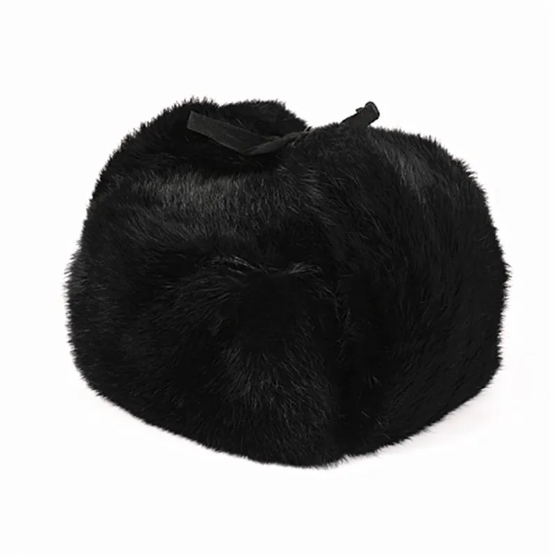 

Handmade Men Winter Real Rabbit Fur Bomber Hat Outdoor Super Warm 100% Natural Rabbit Fur Hats Full Pelt Genuine Rabbit Fur Cap|