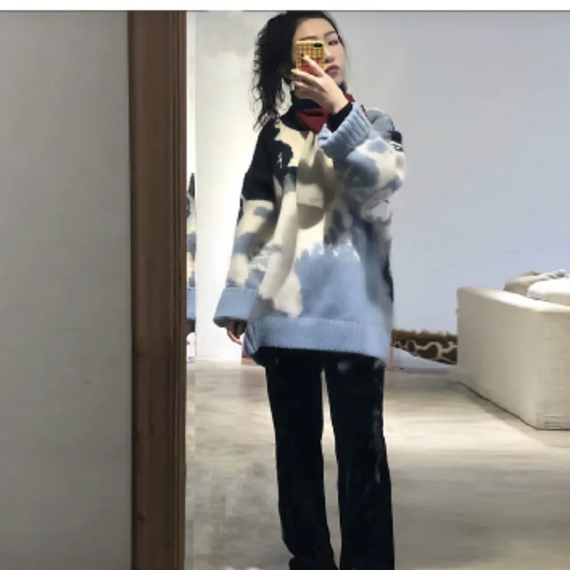 

Sweater new style female fall/winter wear loose Japanese vintage soft milk blue retro round neck pullover sweater women trend