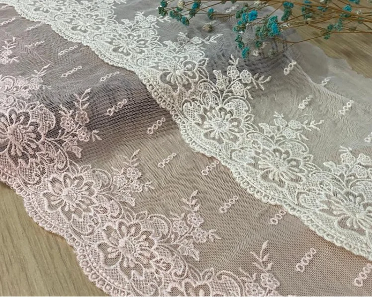 2 метра Красивая Изысканная розовая бежевая кружевная отделка с цветочной