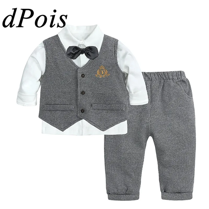 

3Pcs Kids Gentleman Suits Shirt Vest + Pants Baby Suit for Boys Children Formal Outfits for Christening Baptism Toddler Clothing