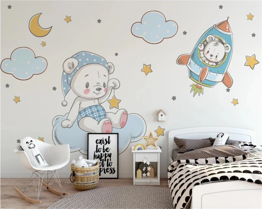 Customized modern fashion stereo wallpaper Hand drawn cartoon fantasy star elephant children room background wall 3d wallpaper images - 6