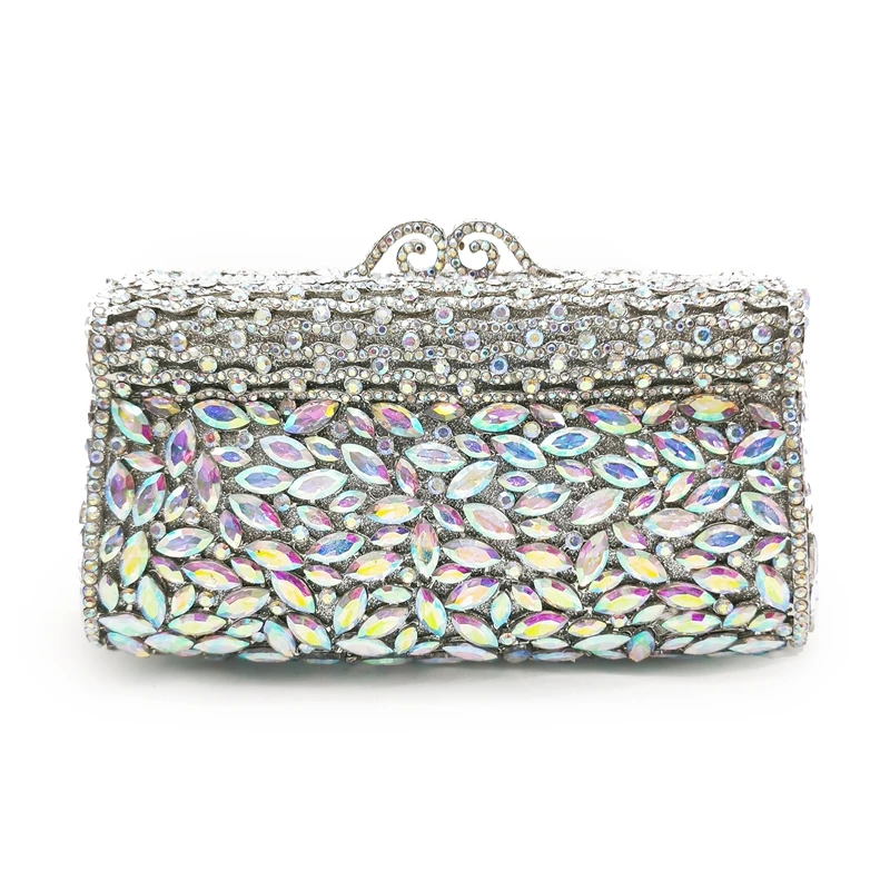 

Silver/Blue Crystal Rhinestone Clutch Purse Elegant Gold Metal Evening Party Clutches Bag Fashion Gift Women’s Shoulder Handbags