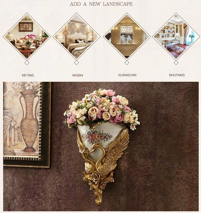 

EUROPE RESIN WALL HANGING VASE CRAFTS DECORATION HOME LIVINGROOM WALL SWAN FLOWER BASKET PENDANT WALL RETRO BACKGROUND MURAL ART