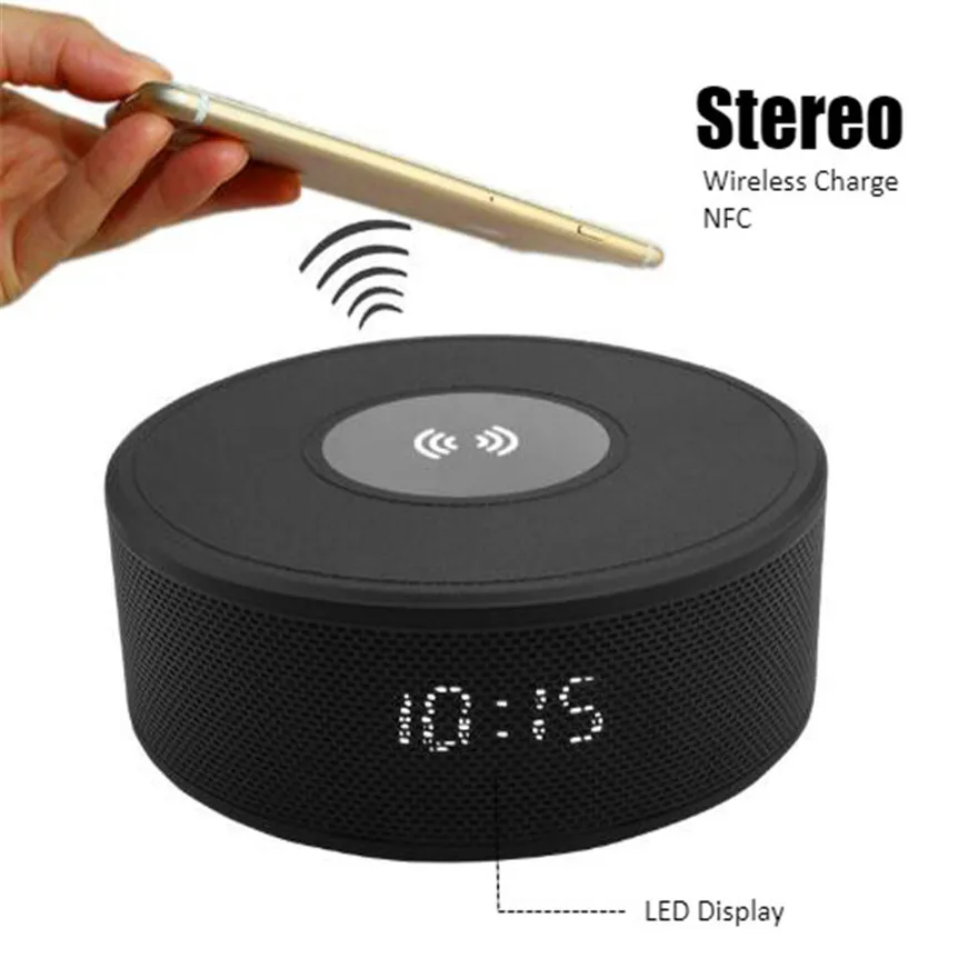 Круглый Nfc будильник микро Sd Bluetooth Aux Стерео портативный динамик Беспроводное