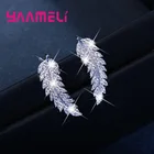 Серьги-гвоздики женские из серебра 925 пробы с перьями и листьями циркония