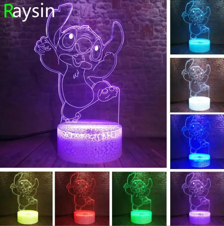 Stitch 8 11 вариантов 3D светодиодный плюшевый стежок милый мультфильм моделирование лампа 7 цветов изменить ночные огни Мальчики Рождество фестиваль День рождения игрушки подарки - Испускаемый цвет: Stitch 8