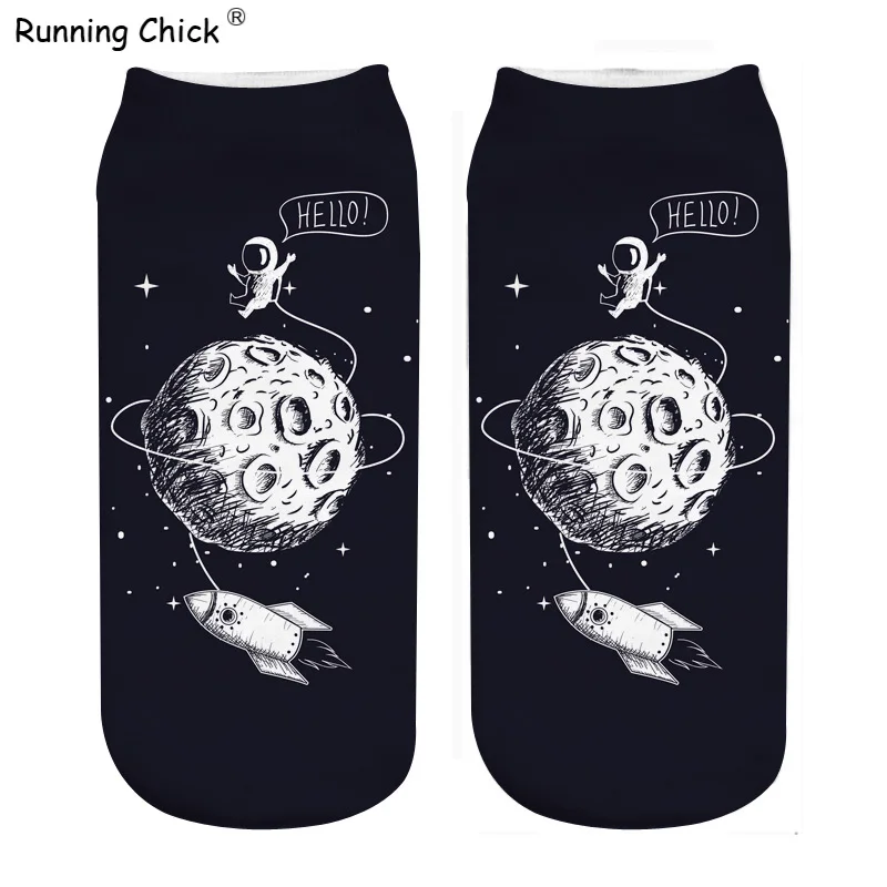 Бегущая цыпленка астронавты луна ракета Hello фото носки с принтом Новые оптовые