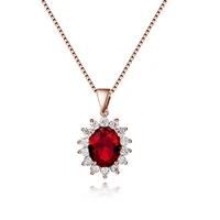 vintage female ruby red gemstone pendant necklace rose gold stone necklaces for women dainty flower drop wedding necklace