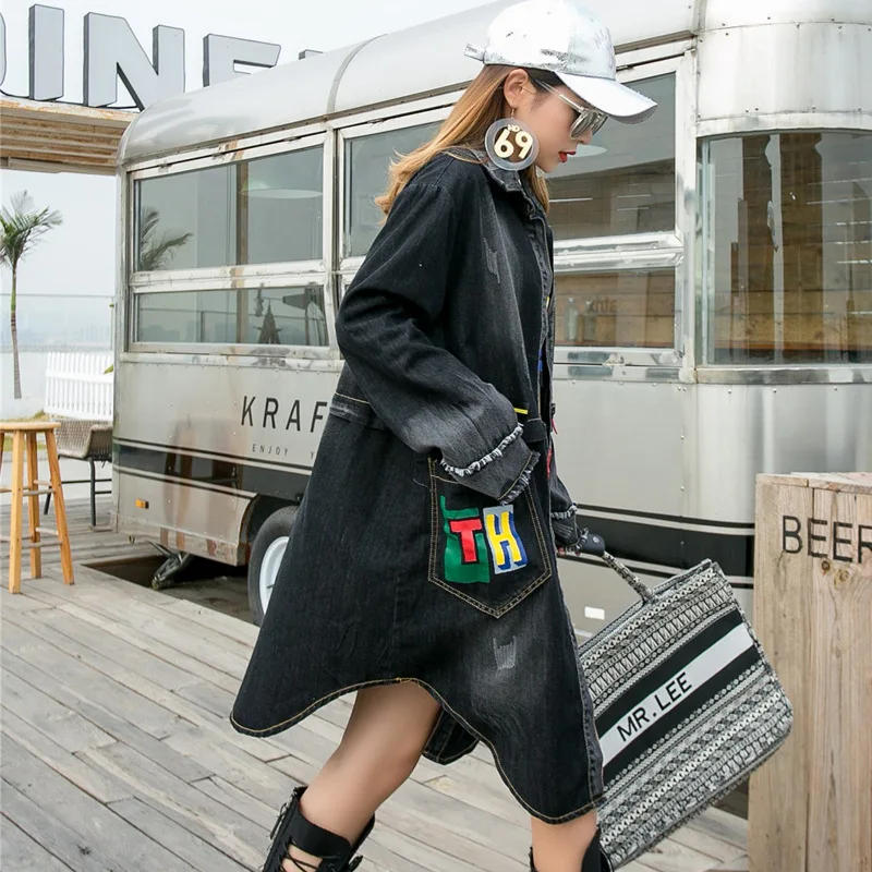 QIN ГМО весеннее женское джинсовое пальто 2021 Женская ветровка с надписью женский