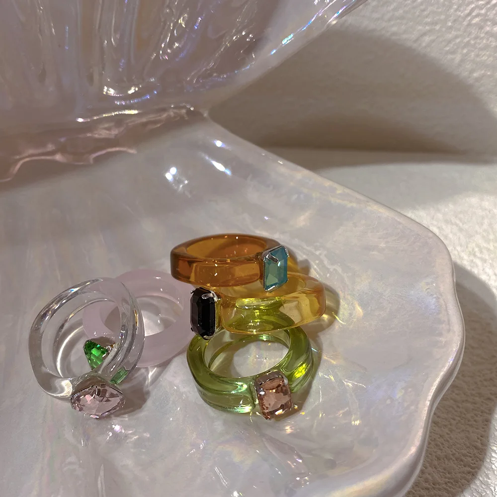 

New Creative Resin Ring Retro Simple Color Big Rhinestone Ring For Women Girl Fashion Jewelry Gift Wholesale