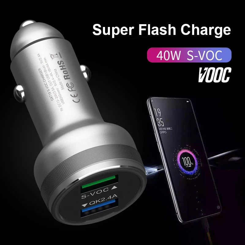 Автомобильное зарядное устройство SIKAI 40 Вт двойное QC 3 0 для Oneplus 7 pro Oppo 17 Reno Super Vooc