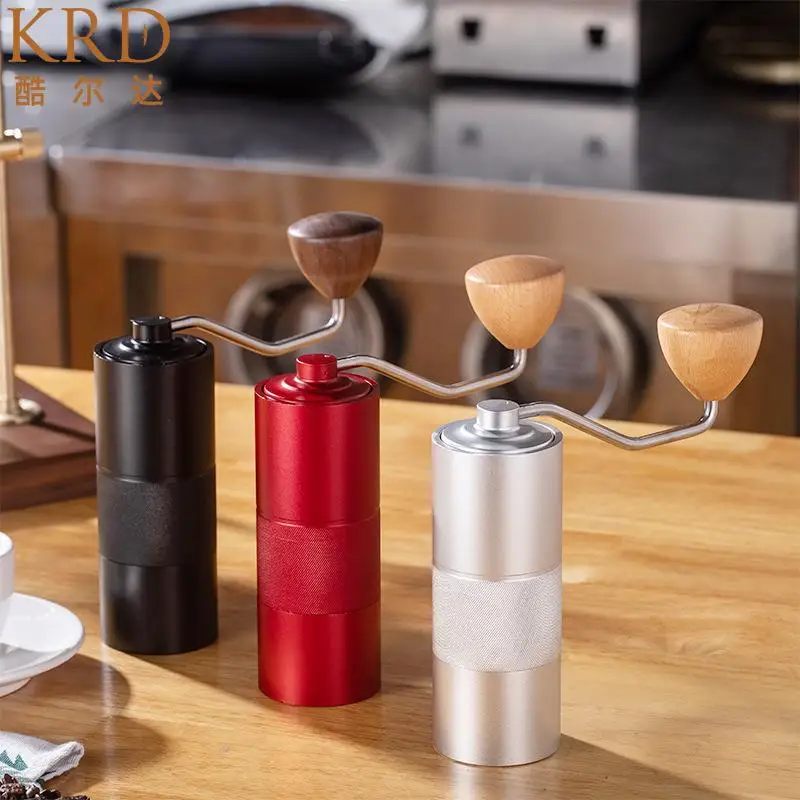 

Portable Wood Grain Hand Manual Coffee Grinder Silver Stainless Steel Coffee Bean Burr Mill Hand Crank