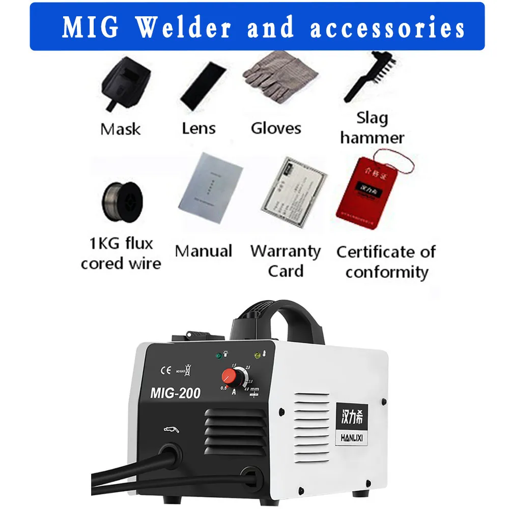5000W 200A Small Semi-automatic for Welding Machine Gasless MIG Welding Machine Without Gas Flux Core Wire Inverter MIG Welder