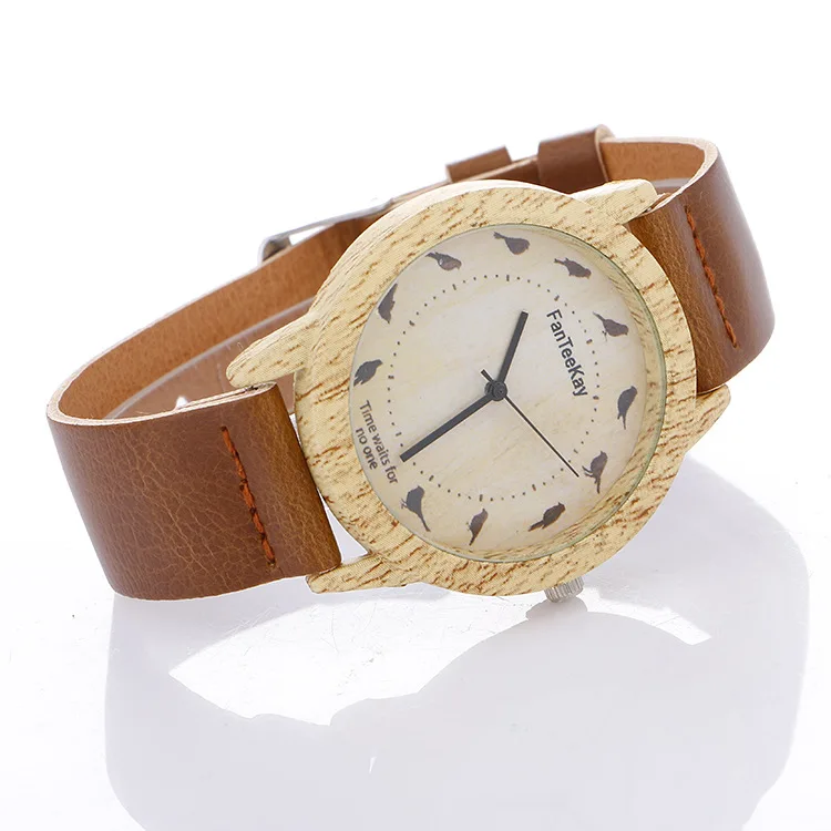 

New Bird Pattern Women's Wood Grain Quartz Watch Women's Ultra-Thin Belt Fashion Watch gift