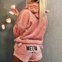 women pajama sets autumn winter flannel cartoon warm pyjamas animal sleepwear cat cute female fashion girls homewear