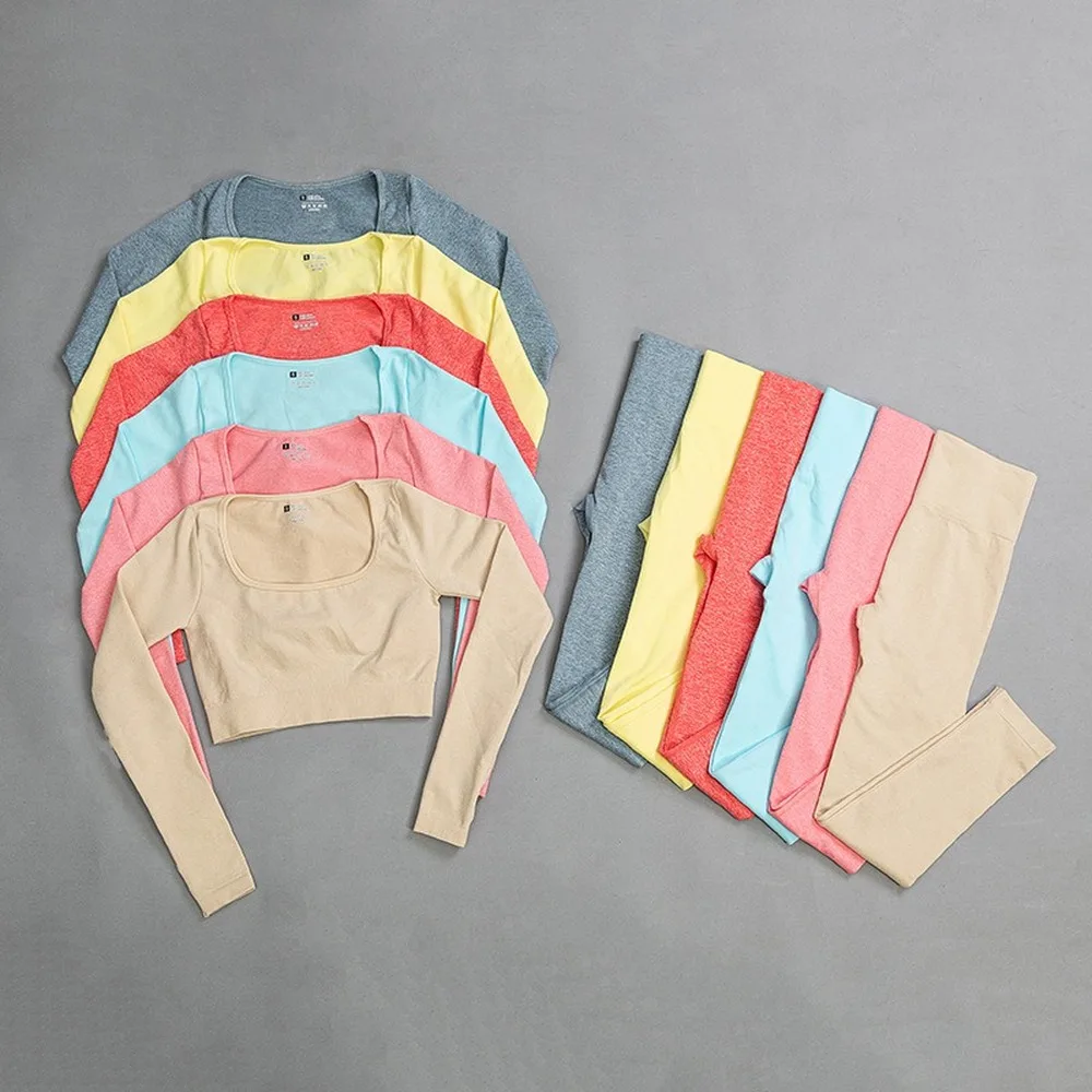 

6 Color Leggings and Shirts Two Piece Yoga Set for Women Sport Leggings and Top Fitting Running Sports Ladies Gym Fitness Suit