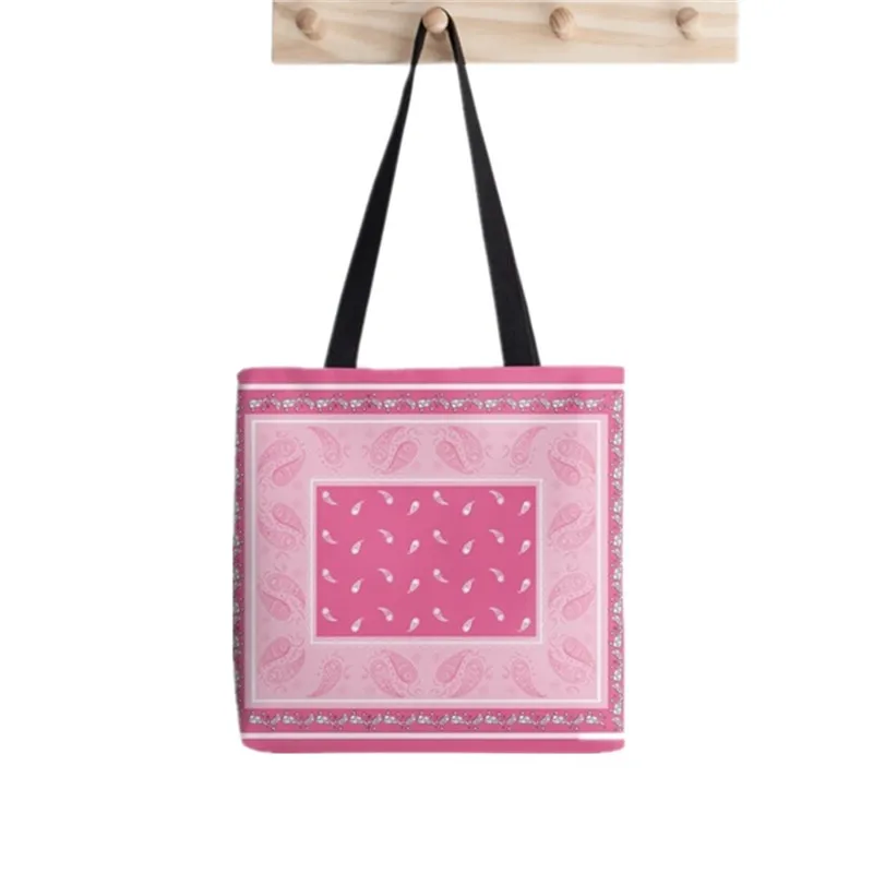 

Shopper Paisley Bandana Pink Patch Print Tote Bag women Harajuku shopper handbag girl Shoulder shopping bag Lady Canvas Bag