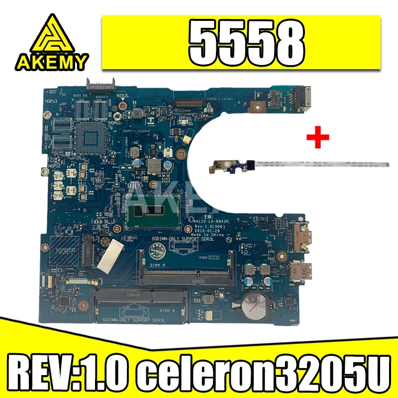 

AKemy CN-0NRNP9 NRNP9 для Dell INSPIRON 5458 5558 5758 Материнская плата ноутбука AAL10 LA-B843P REV: 1,0 (A00) celeron3205U материнская плата