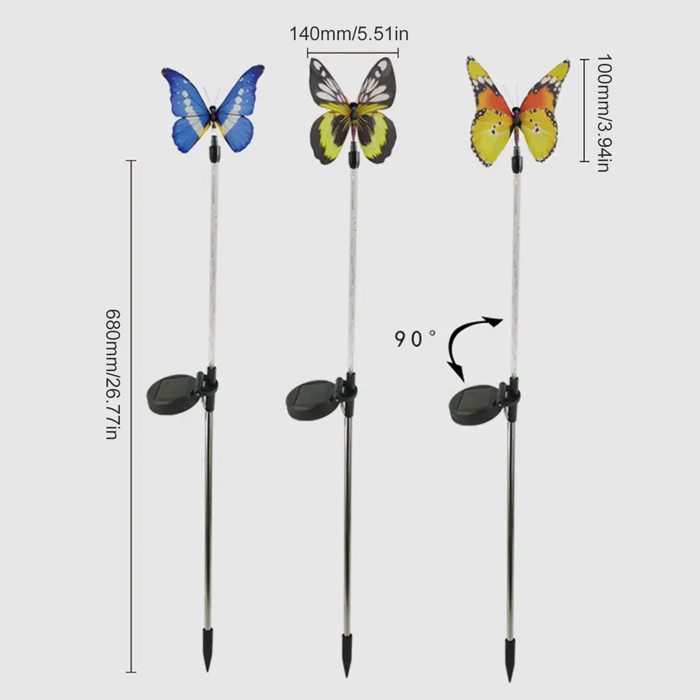 

3pcs Garden Solar Lights Outdoor Solar Butterfly Lights Color Changing LED Stake Light With Waterproof Fiber Decorative Lights