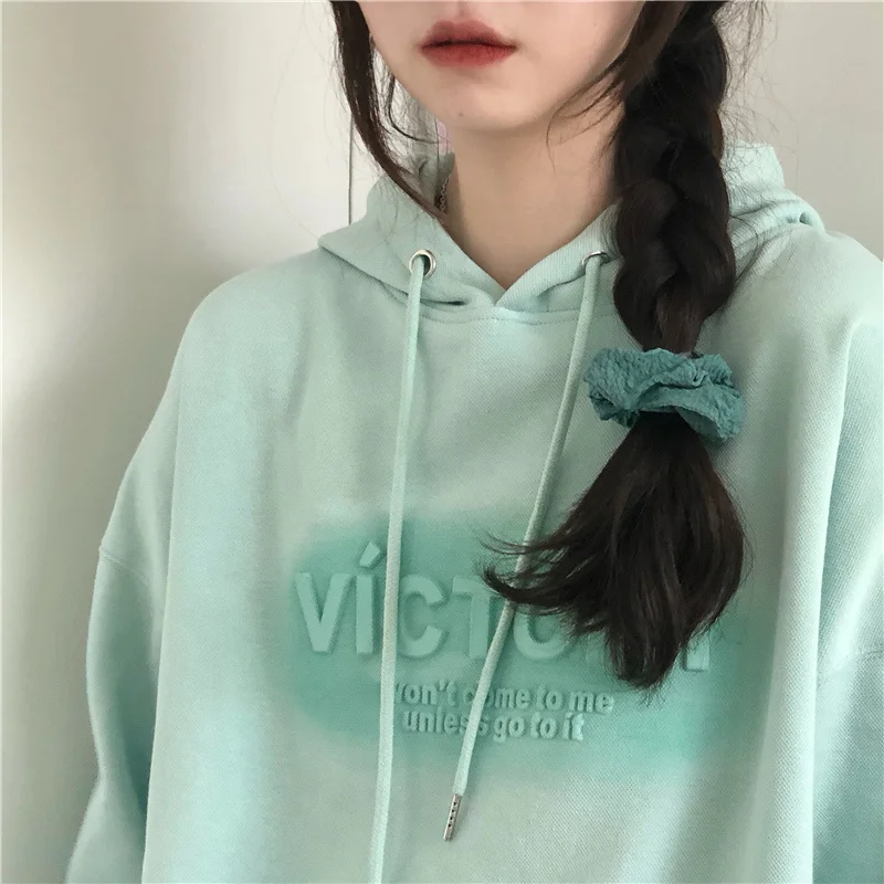 

High-grade Mint Green Hooded Sweater Women 2021 Spring Autumn Thin Loose Lazy Style Long Sleeve Coat Rac