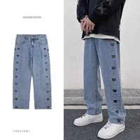 mens printing jeans fashion straight new casual wide leg pants cowboy mans streetwear korean hip hop trousers summer jeans