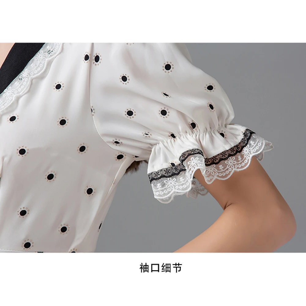 

Simgent Polka Dot Dress Summer Fashion 2020 New Women Lace Patchwork V-Neck Two Layers Midi Dress Elegant Vestidos SG005143