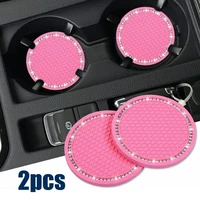 car non slip water cup pad diamond rhinestone decor rubber round mat cup holders anti skid silicone pads auto accessories