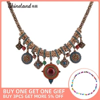 vintage bohemia style fashion jewelry gold color round shape colorful resin stonebeads pendants statement necklace for women