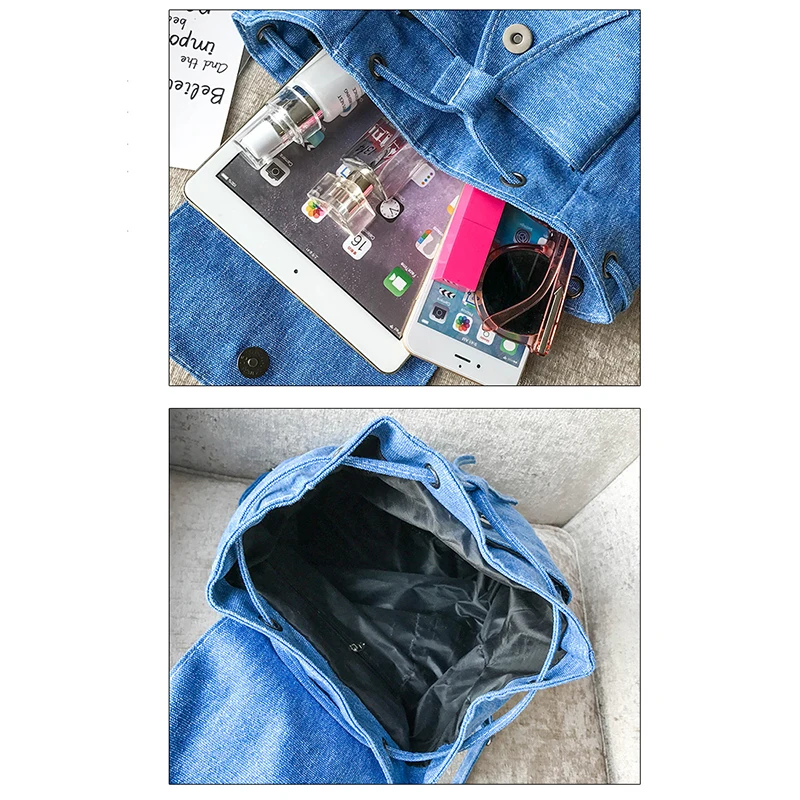 Новый Джинсовый холщовый женский рюкзак школьные сумки на шнурке для девочек