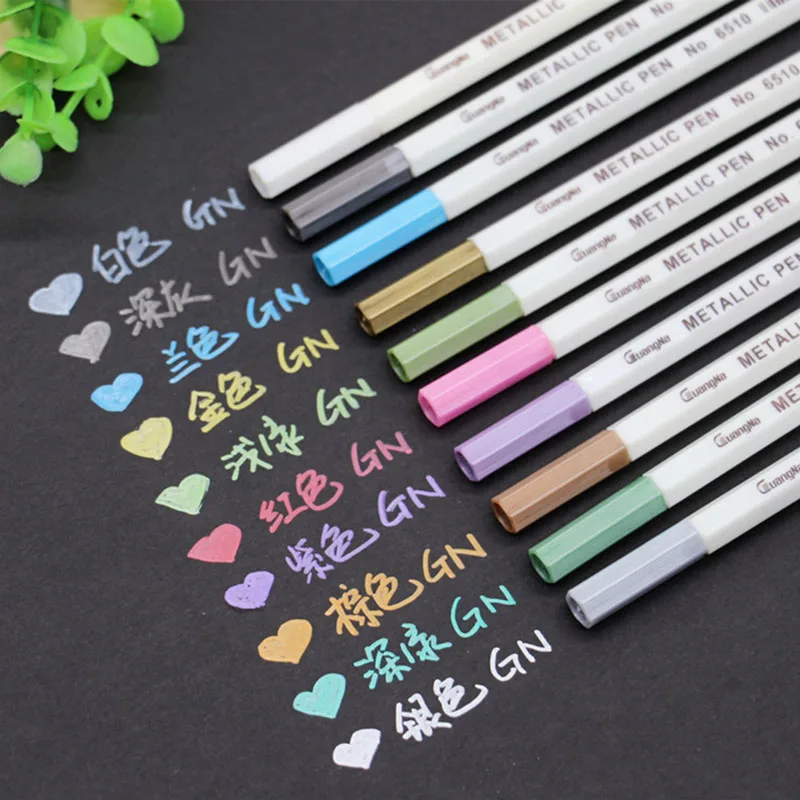 

6-12Pcs/Box Drawing Painting Marker Pens Metallic Color Pens for Black Paper Art Supplies Marker Pen Stationery Material Escolar