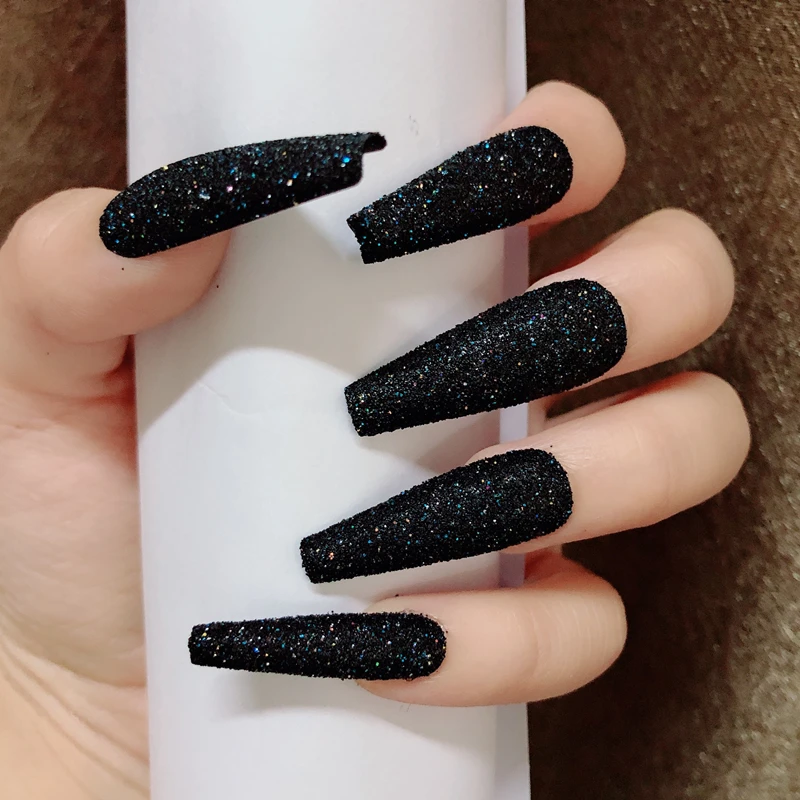 

1 шт. матовая блестящая пудра, накладные ногти, длинные балерины в форме гроба, накладные инструменты для дизайна ногтей, Дамский дизайн, сал...